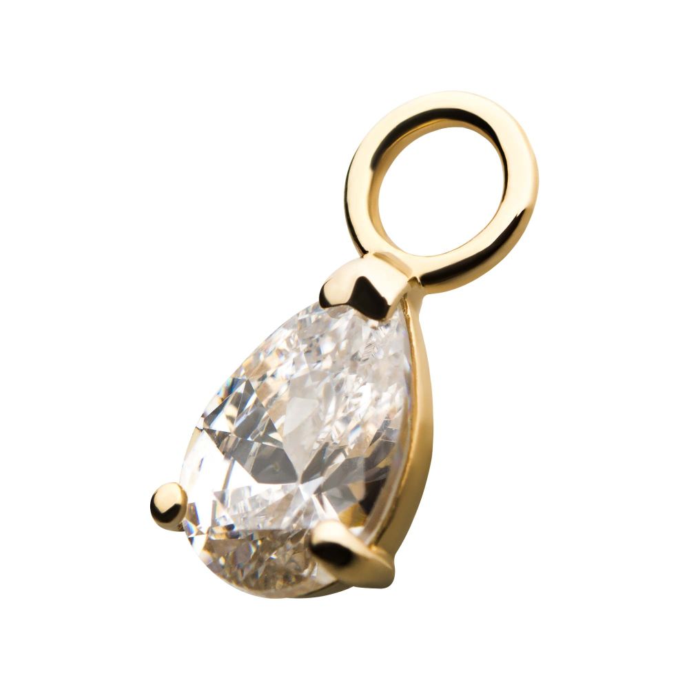 14Kt Yellow Gold Prong Set Pear-Shaped Clear CZ Charm