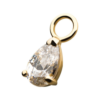 14Kt Yellow Gold Prong Set Pear-Shaped Clear CZ Charm