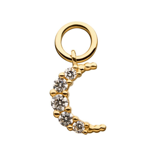 14Kt Yellow Gold Crescent Moon with  Prong Set 5 Clear CZ Dangle Charm