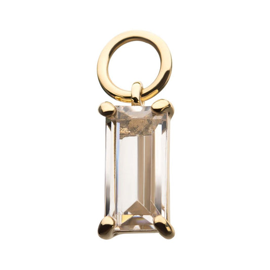 14Kt Yellow Gold Prong Set Baguette Clear Dangle CZ Charm