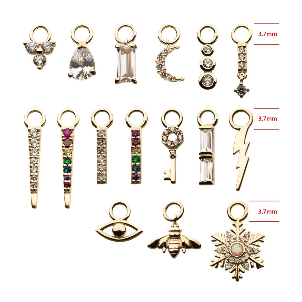 14Kt Yellow Gold Prong Set Baguette Clear Dangle CZ Charm