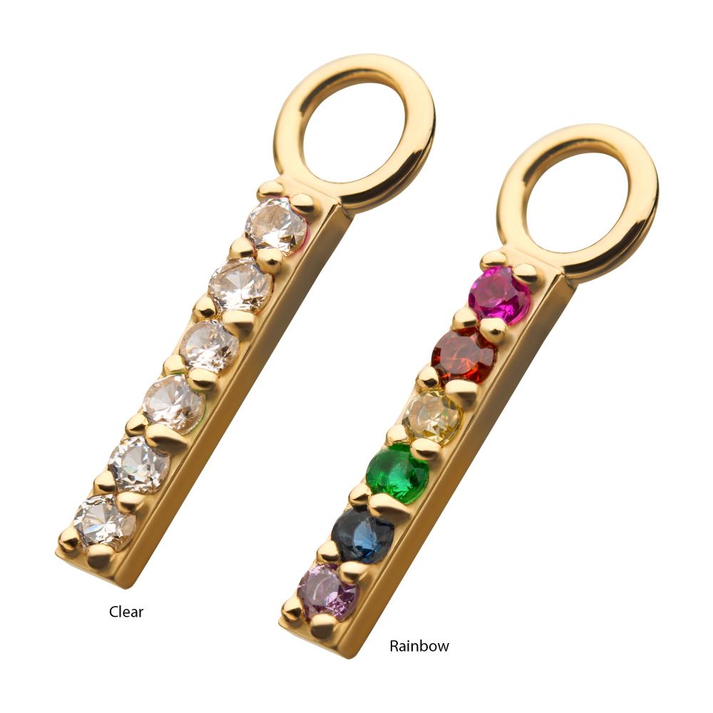 14Kt Yellow Gold Bar with Prong Set 6 CZ Charm