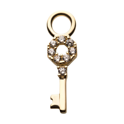 14Kt Yellow Gold Key with Prong Set 8 Clear CZ Charm