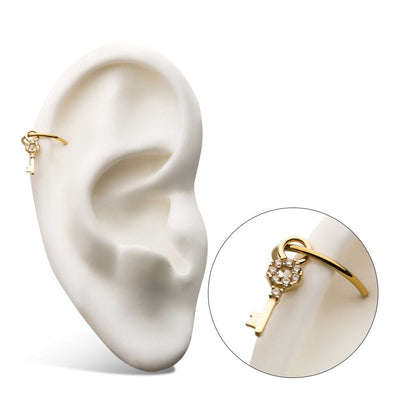 14Kt Yellow Gold Key with Prong Set 8 Clear CZ Charm