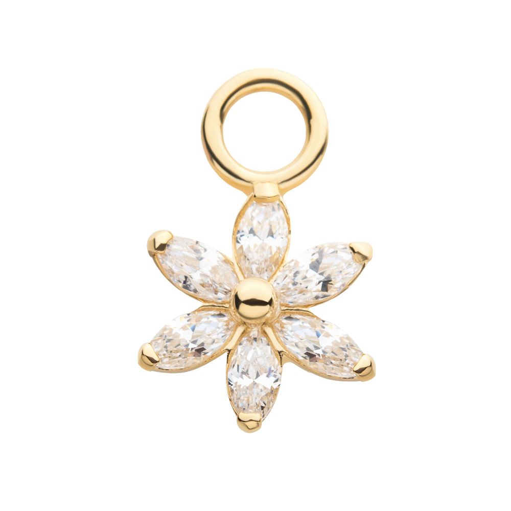14Kt Yellow Gold Flower with Prong Set Oval Clear CZ Charm