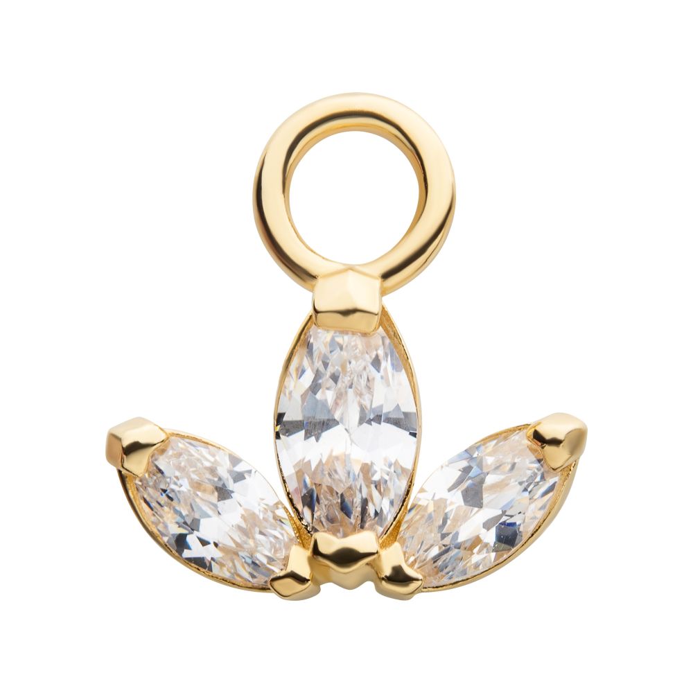 14Kt Yellow Gold Pronged Marquise CZ Trinity Charm