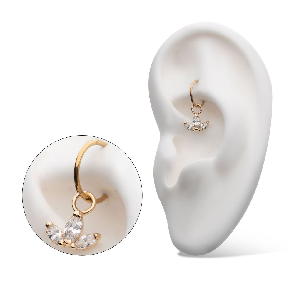 14Kt Yellow Gold Pronged Marquise CZ Trinity Charm