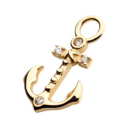 14Kt Yellow Gold Anchor with Round Clear CZ Charm