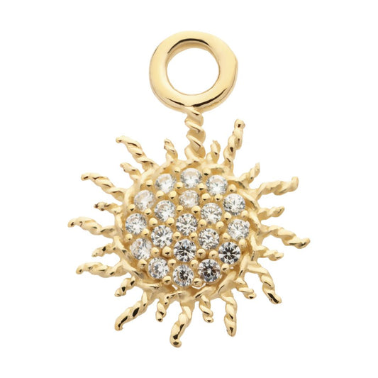14Kt Yellow Gold Sunburst with Pave Set CZ Charm