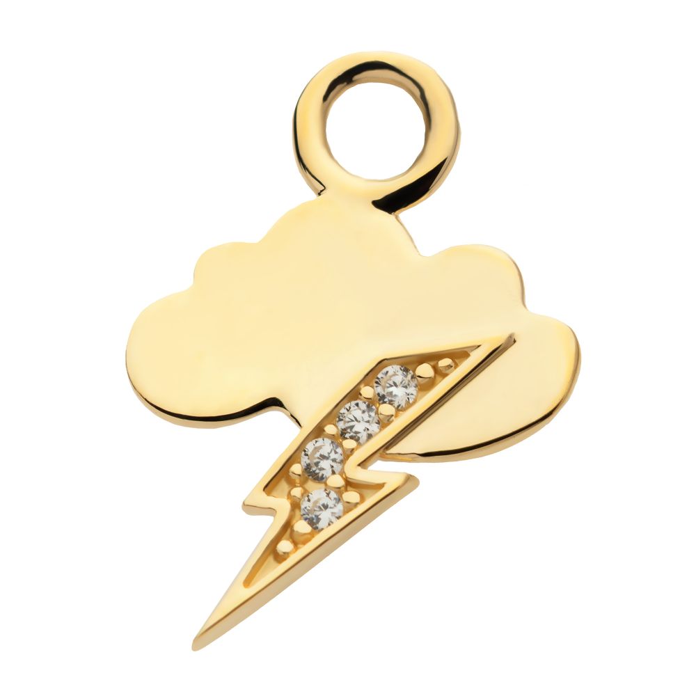 14Kt Yellow Gold Cloud & Lightning Bolt with CZ Charm