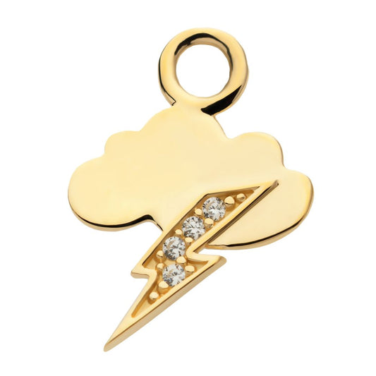 14Kt Yellow Gold Cloud & Lightning Bolt with CZ Charm