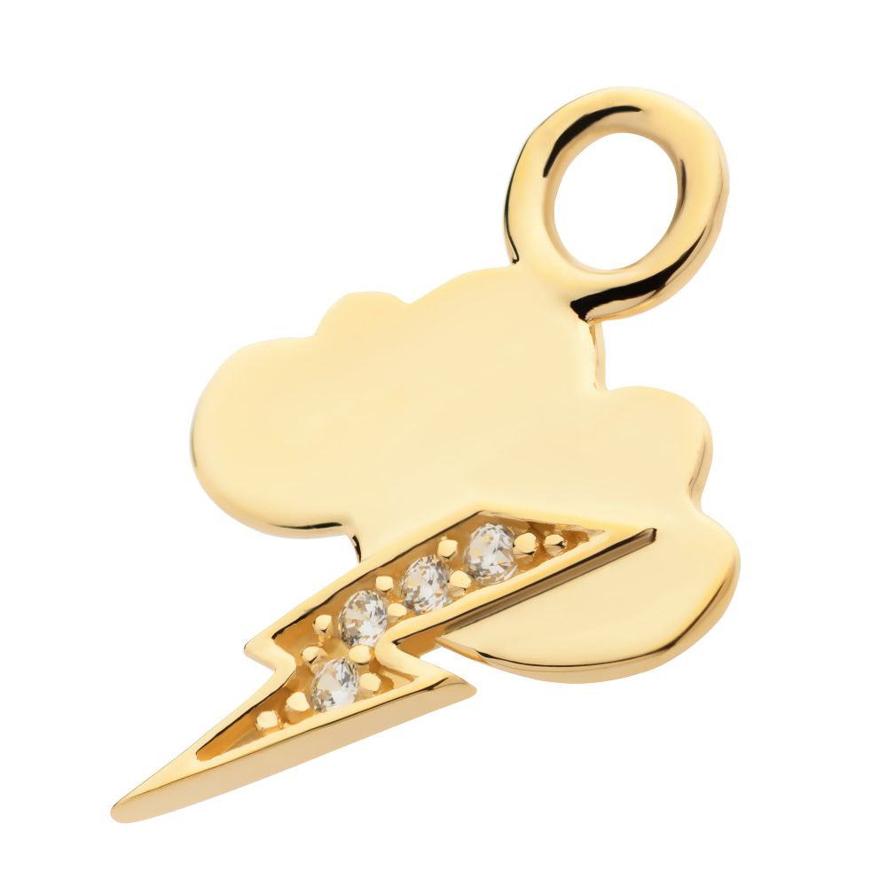 14Kt Yellow Gold Cloud & Lightning Bolt with CZ Charm
