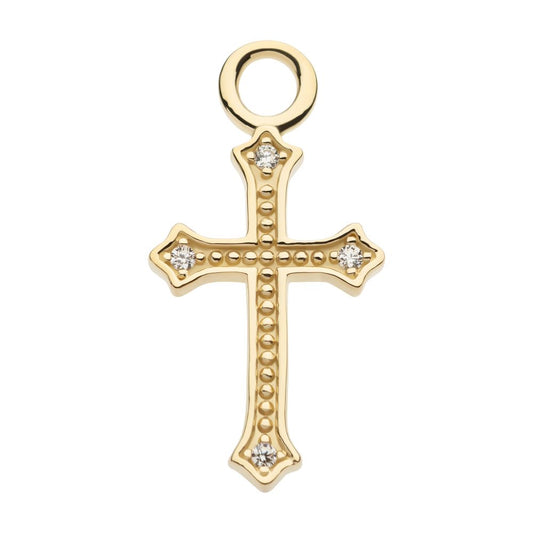 14Kt Yellow Gold Antique Cross with Prong Set CZ Charm