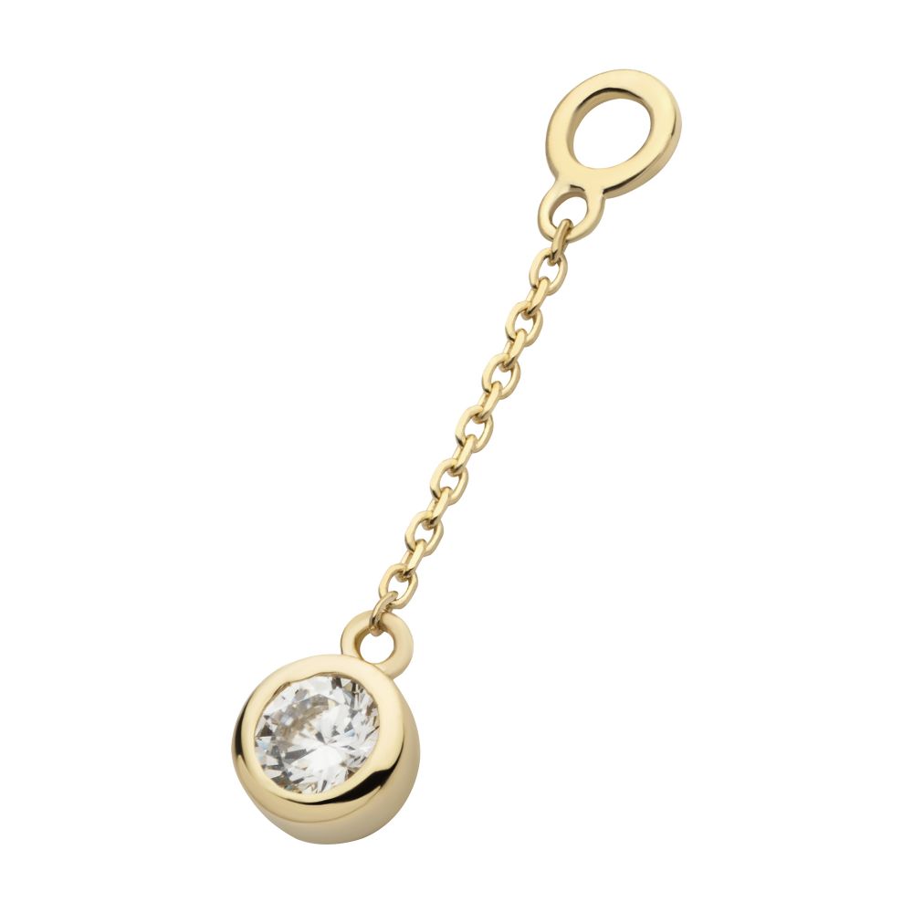 14Kt-Yellow Gold Bezel Set Round CZ Dangle Charm with 10mm Chain