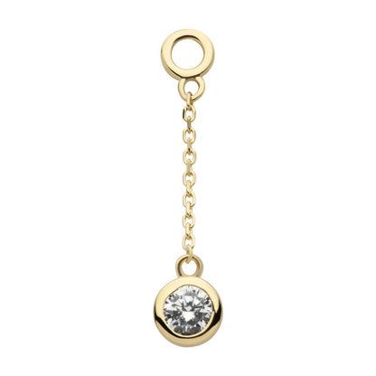 14Kt-Yellow Gold Bezel Set Round CZ Dangle Charm with 10mm Chain