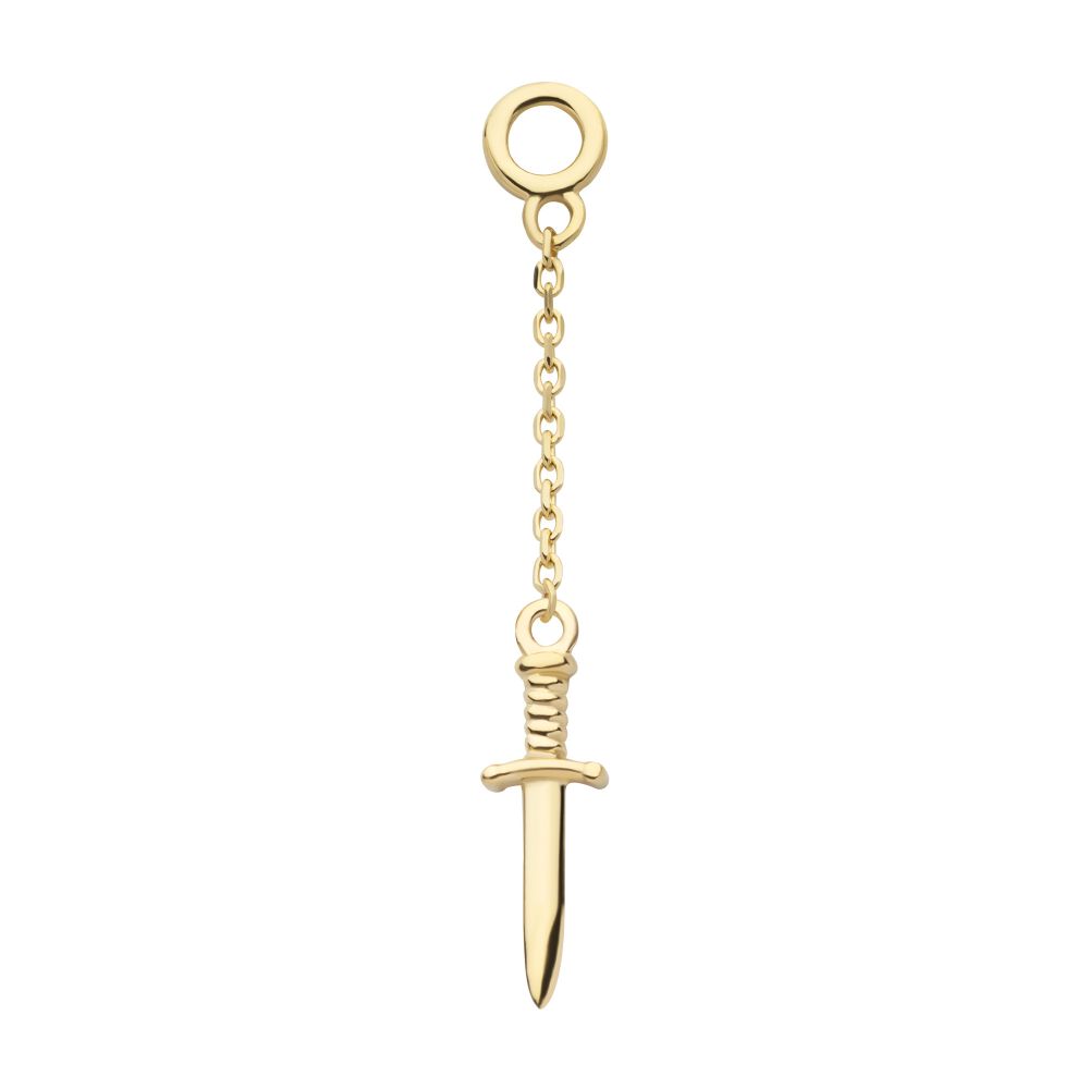 14Kt Yellow Gold Dagger Dangle Charm with 10mm Chain