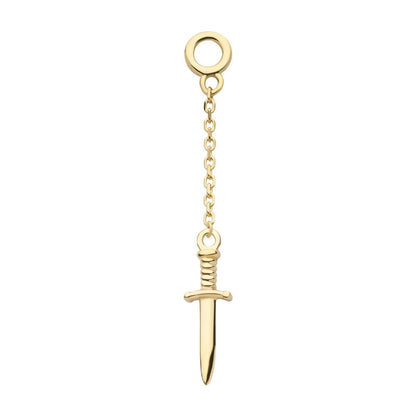 14Kt Yellow Gold Dagger Dangle Charm with 10mm Chain