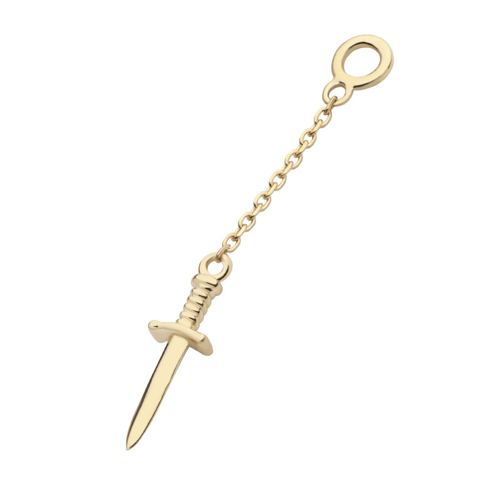 14Kt Yellow Gold Dagger Dangle Charm with 10mm Chain