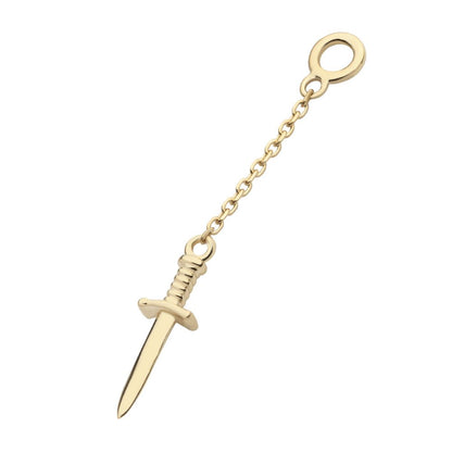 14Kt Yellow Gold Dagger Dangle Charm with 10mm Chain