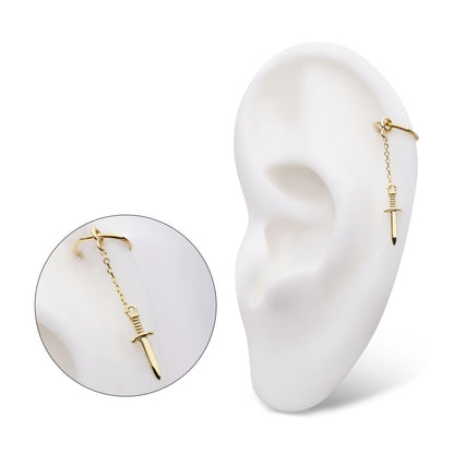 14Kt Yellow Gold Dagger Dangle Charm with 10mm Chain