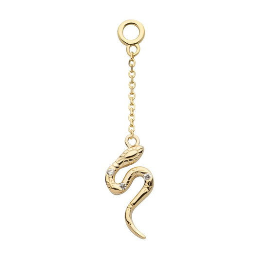 14Kt Yellow Gold Bezel Set Round CZ Snake Dangle Charm with 10mm Chain