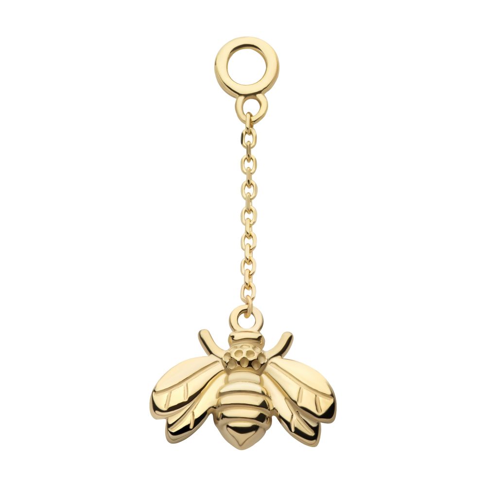 14Kt Yellow Gold Bee Dangle Charm with 10mm Chain