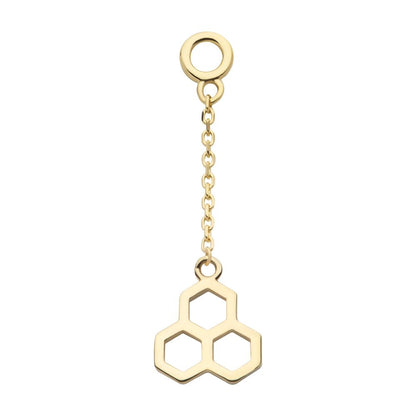 14Kt Yellow Gold Honeycomb Dangle Charm with 10mm Chain