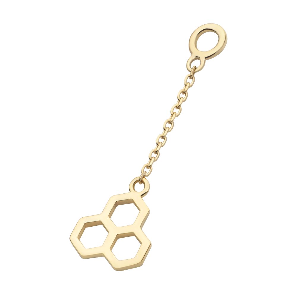 14Kt Yellow Gold Honeycomb Dangle Charm with 10mm Chain