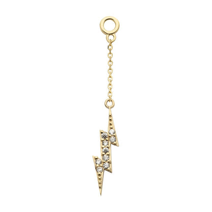 14Kt Yellow Gold Pave Set Round CZ Lightning Bolt Dangle Charm with 10mm Chain