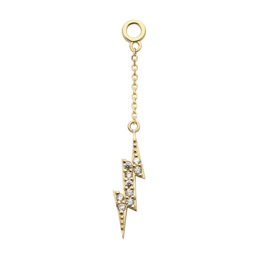 14Kt Yellow Gold Pave Set Round CZ Lightning Bolt Dangle Charm with 10mm Chain