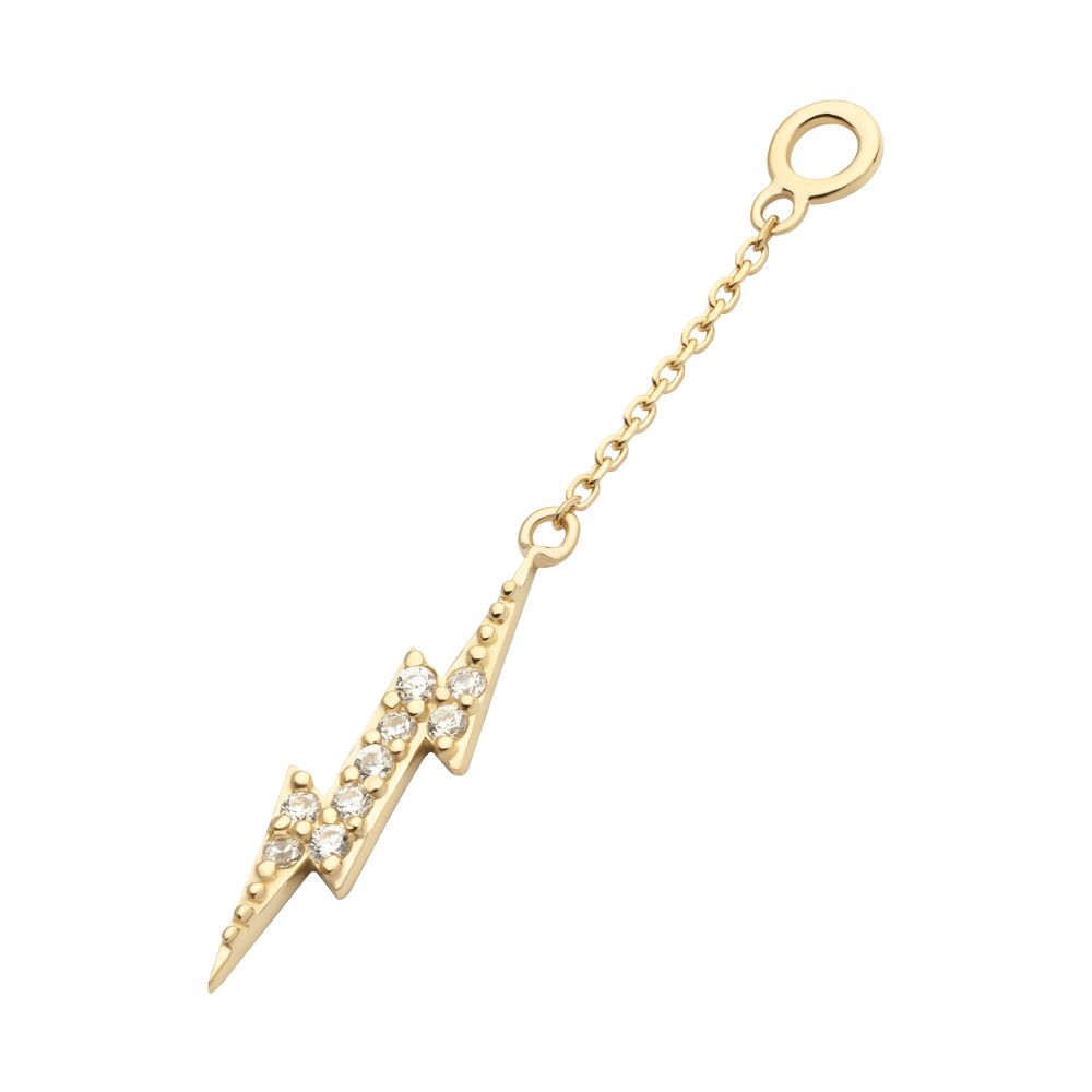 14Kt Yellow Gold Pave Set Round CZ Lightning Bolt Dangle Charm with 10mm Chain