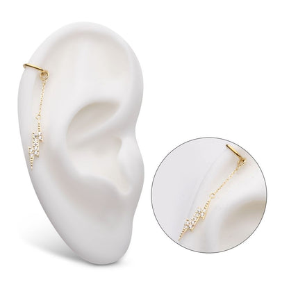 14Kt Yellow Gold Pave Set Round CZ Lightning Bolt Dangle Charm with 10mm Chain