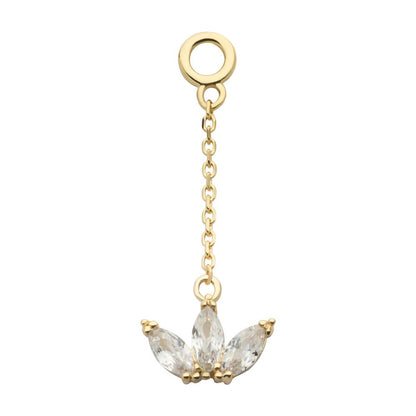 14Kt Yellow Gold 3-Cluster Marquise CZ Dangle Charm with 10mm Chain