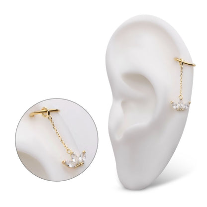 14Kt Yellow Gold 3-Cluster Marquise CZ Dangle Charm with 10mm Chain