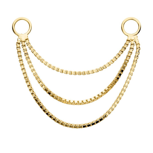 14Kt Yellow Gold 3- Tier Box Chain with Rings