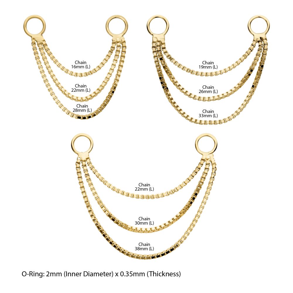 14Kt Yellow Gold 3- Tier Box Chain with Rings