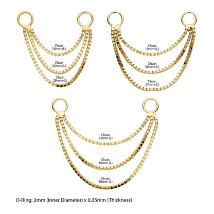 14Kt Yellow Gold 3- Tier Box Chain with Rings
