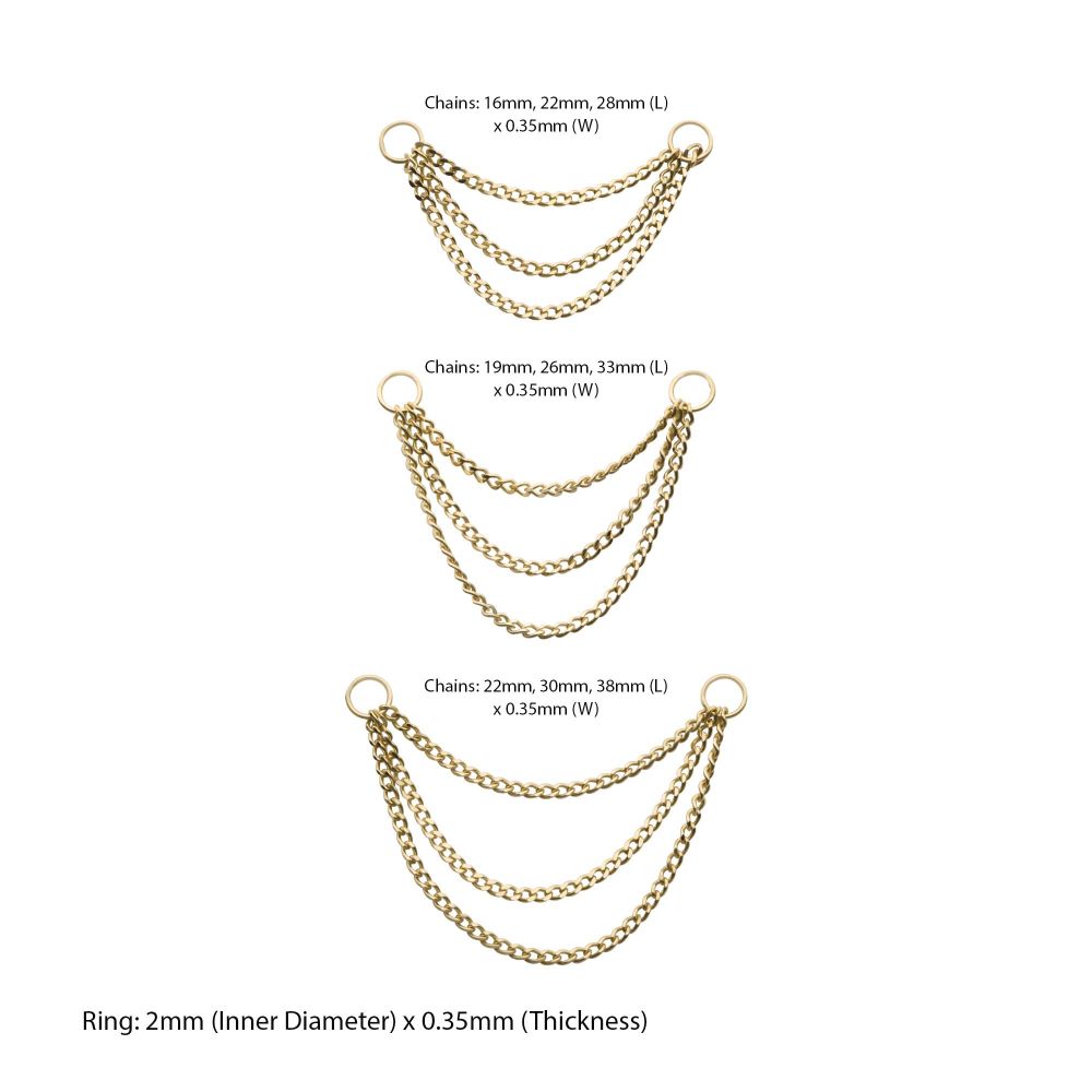 14Kt Yellow Gold 3 Tier Curb Chains with 2 Rings