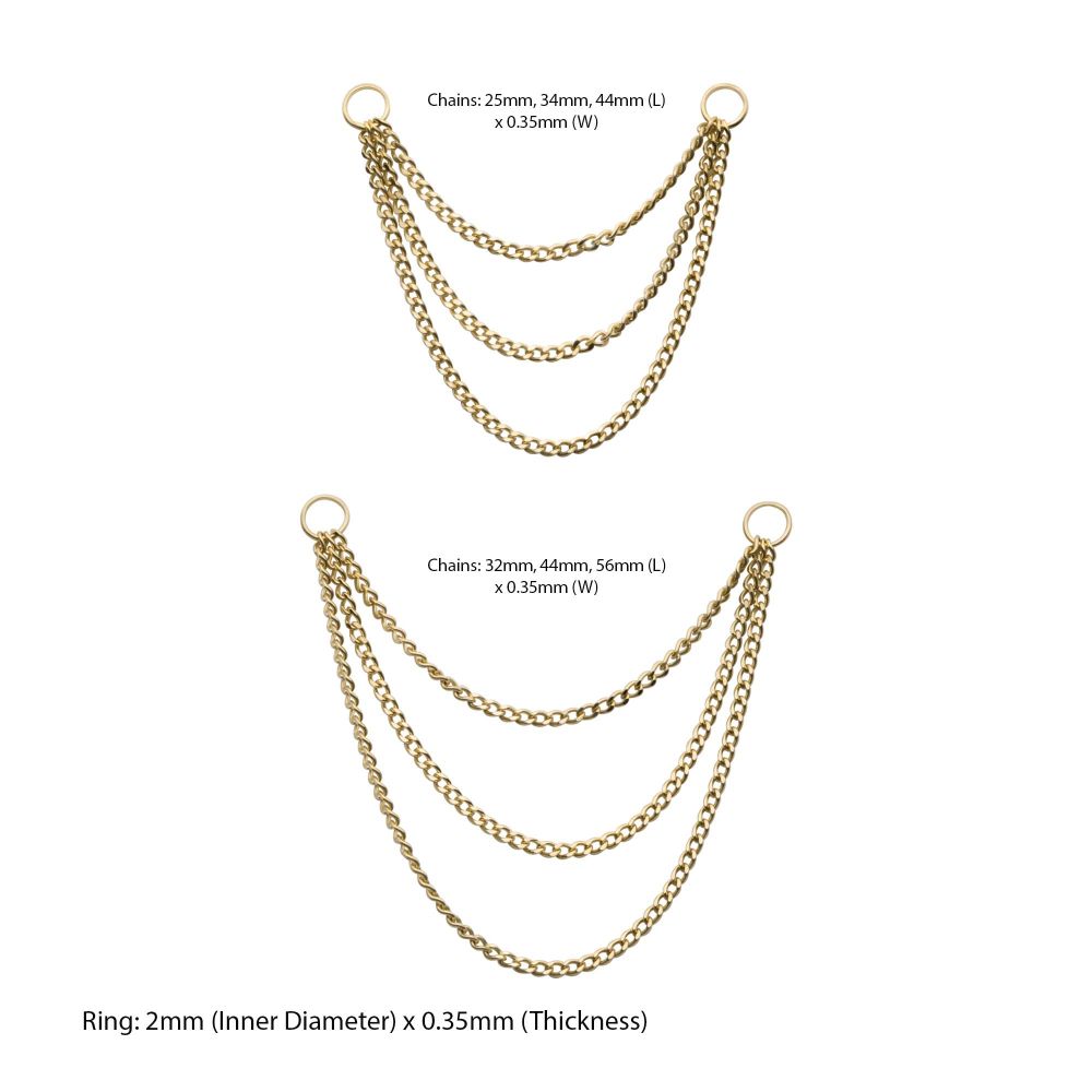 14Kt Yellow Gold 3 Tier Curb Chains with 2 Rings