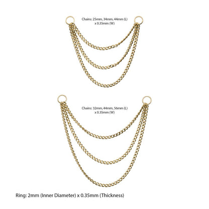 14Kt Yellow Gold 3 Tier Curb Chains with 2 Rings