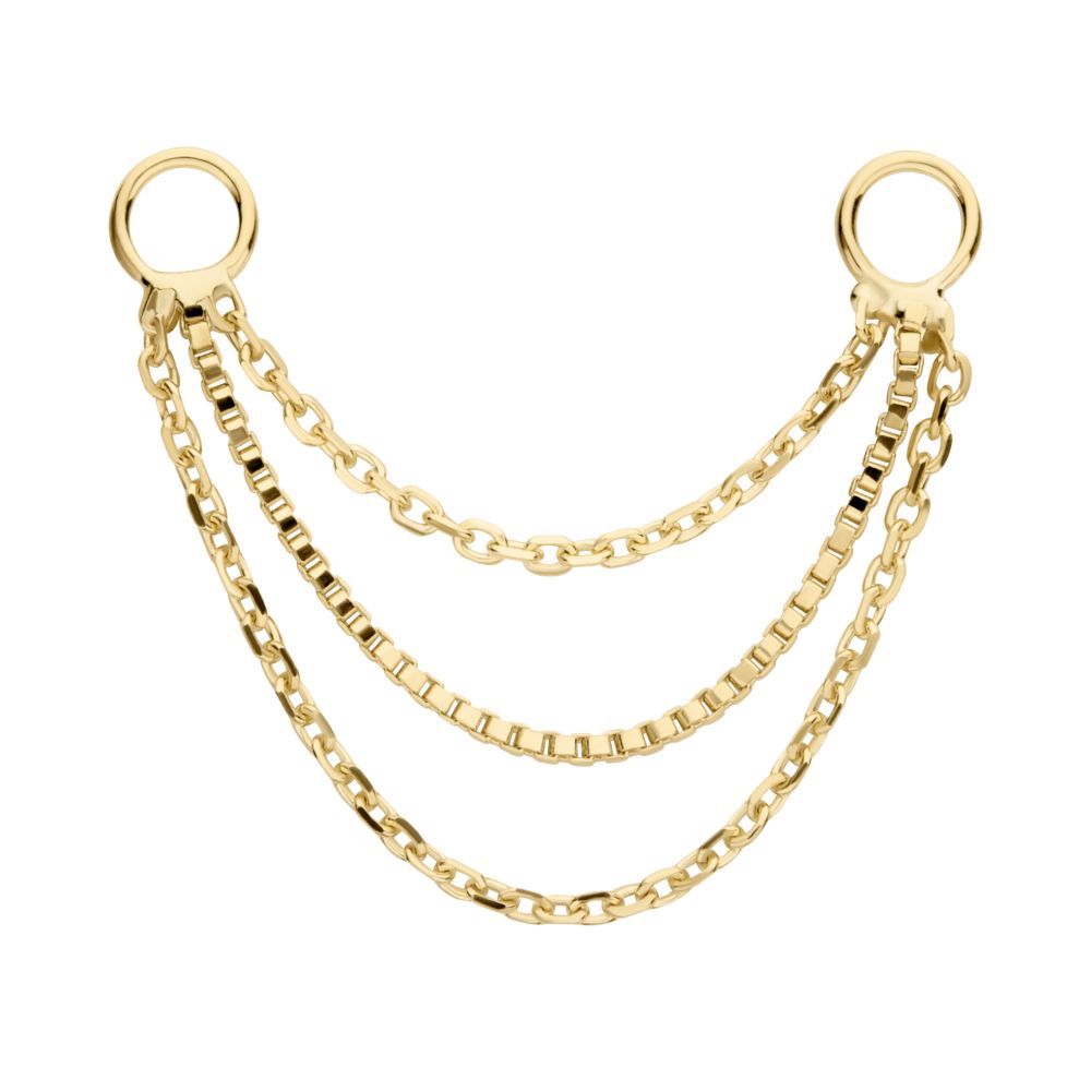 14Kt Yellow Gold 3-Tier Box and Link Chain with Rings
