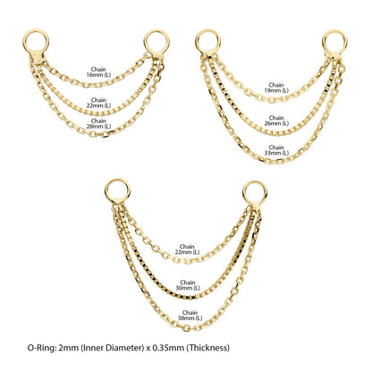 14Kt Yellow Gold 3-Tier Box and Link Chain with Rings