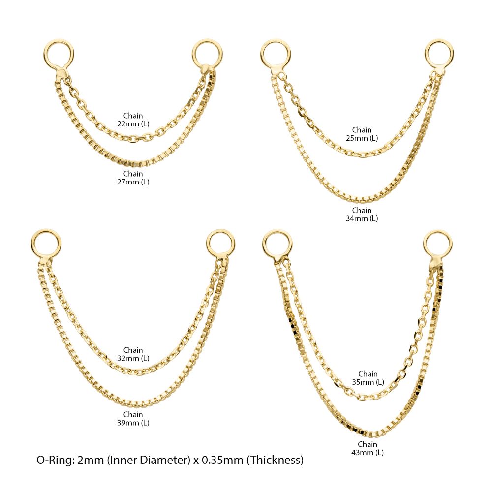 14Kt Yellow Gold 2-Tier Box and Link Chain with Rings