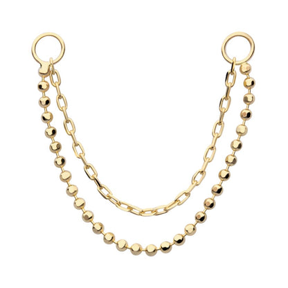 14Kt Yellow Gold 2-Tier Bead and Link Chain with Rings