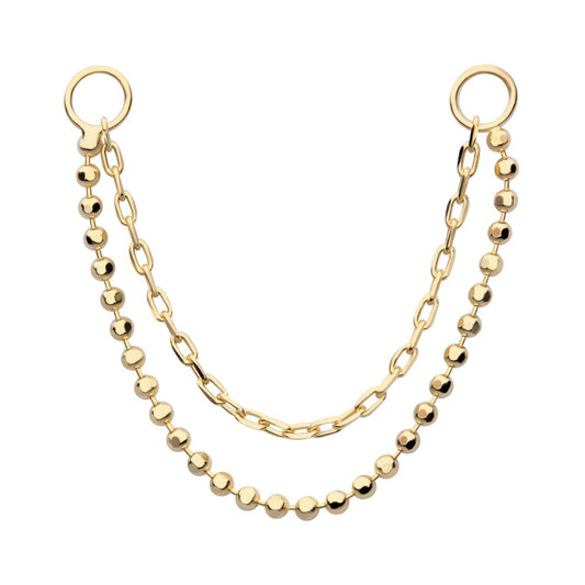 14Kt Yellow Gold 2-Tier Bead and Link Chain with Rings