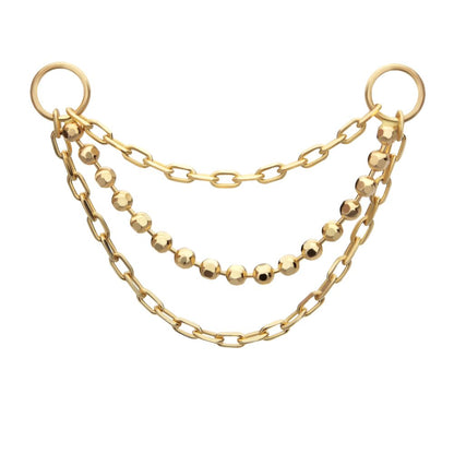 14Kt Yellow Gold 3-Tier Bead and Link Chain with Rings