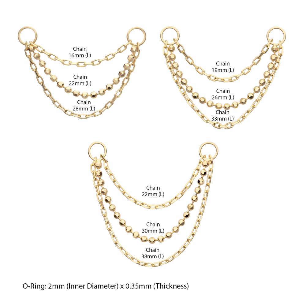 14Kt Yellow Gold 3-Tier Bead and Link Chain with Rings