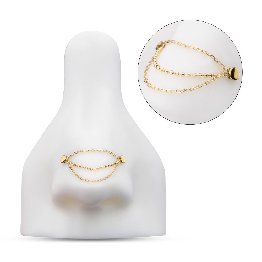 14Kt Yellow Gold 3-Tier Bead and Link Chain with Rings