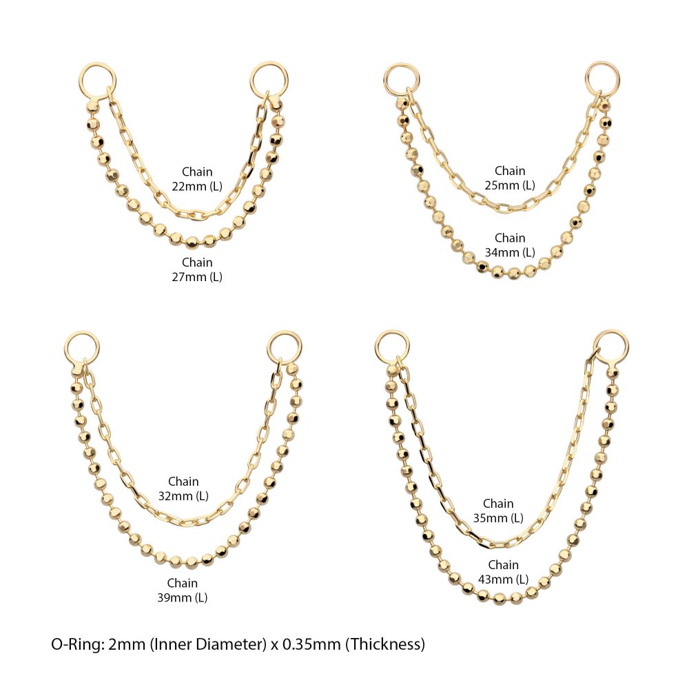 14Kt Yellow Gold 2-Tier Bead and Link Chain with Rings
