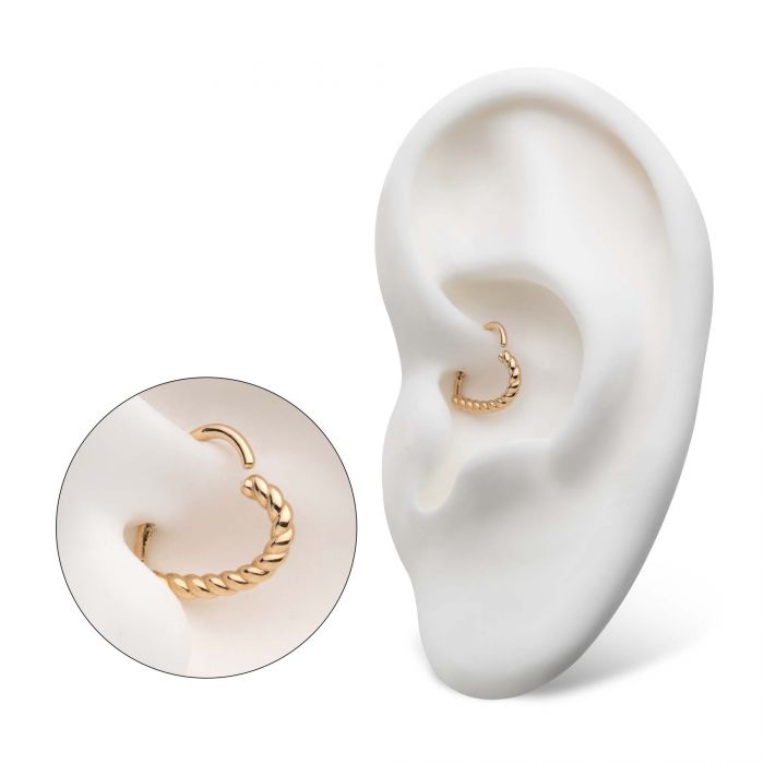 14Kt Yellow Gold with Half-Twisted Heart Seamless Split Ring